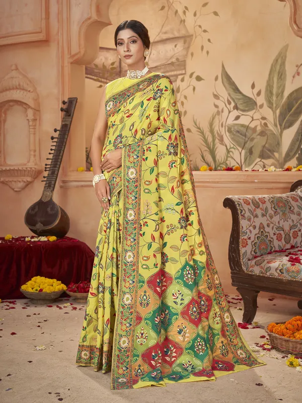 Yellow_Georgette_Banarasi_Jacquard_Meenakari_Woven_Saree_For_Women_|_With_Blouse_Piece