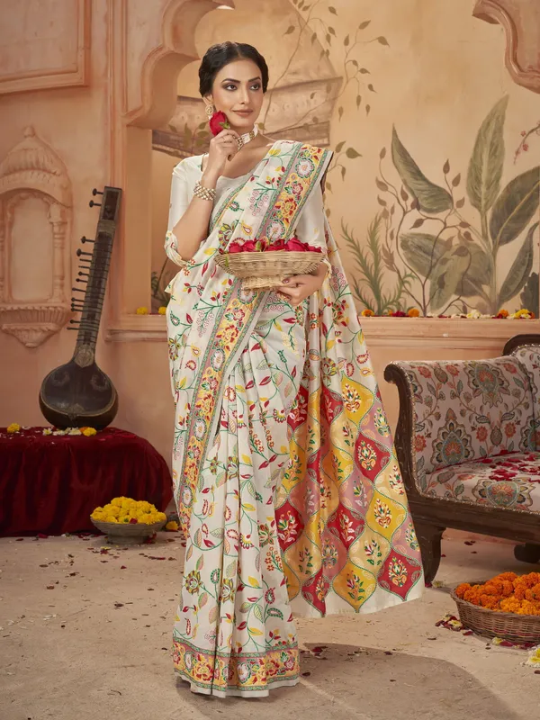 White_Georgette_Woven_Banarasi_Jacquard_Saree_For_Women_|_With_Blouse_Piece