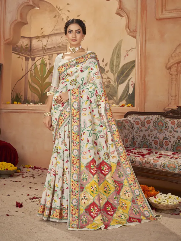 White_Georgette_Woven_Banarasi_Jacquard_Saree_For_Women_|_With_Blouse_Piece