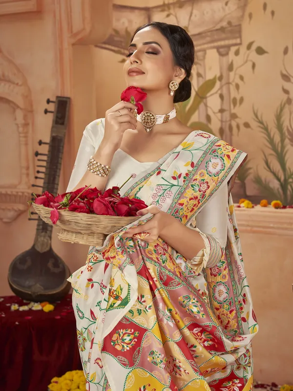 White_Georgette_Woven_Banarasi_Jacquard_Saree_For_Women_|_With_Blouse_Piece