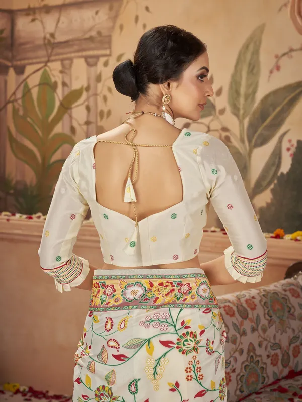 White_Georgette_Woven_Banarasi_Jacquard_Saree_For_Women_|_With_Blouse_Piece