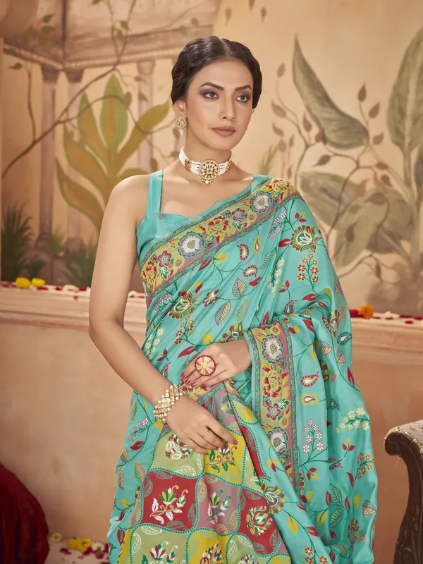 Light_Green_Georgette_Jacquard_Meenakari_Woven_Saree_For_Women_|_With_Blouse_Piece