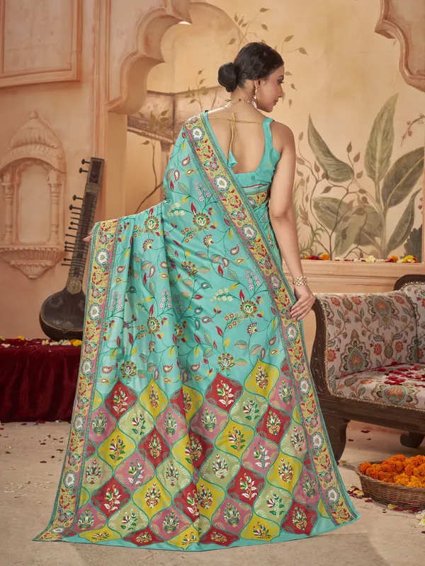 Light_Green_Georgette_Jacquard_Meenakari_Woven_Saree_For_Women_|_With_Blouse_Piece