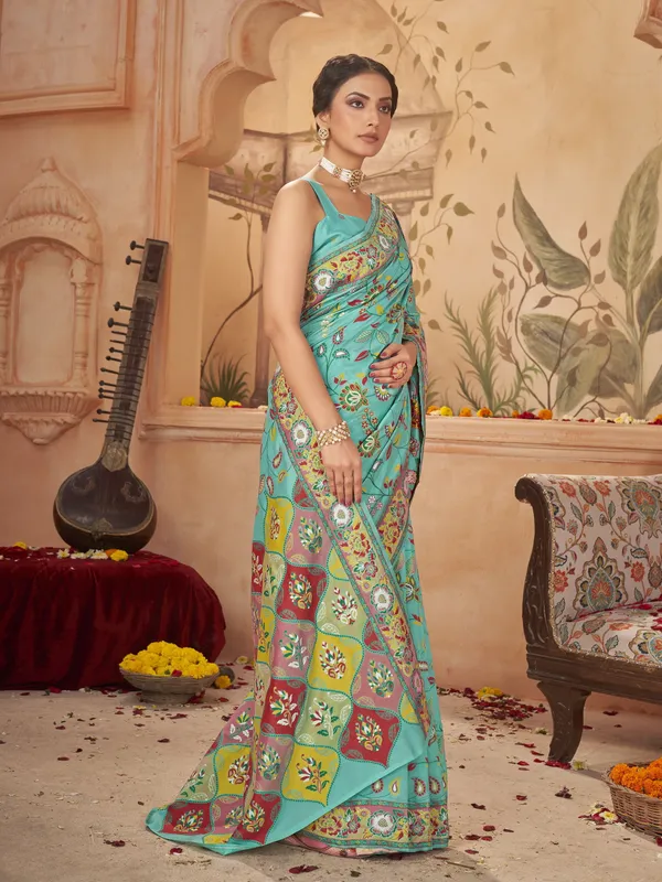 Light_Green_Georgette_Jacquard_Meenakari_Woven_Saree_For_Women_|_With_Blouse_Piece