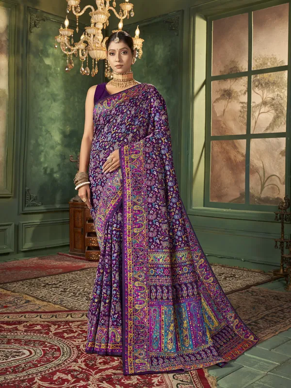 Purple_Banarasi_Silk_Blend_Jacquard_Meenakari_Woven_Saree_For_Women_|_With_Blouse_Piece