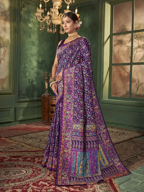 Purple_Banarasi_Silk_Blend_Jacquard_Meenakari_Woven_Saree_For_Women_|_With_Blouse_Piece