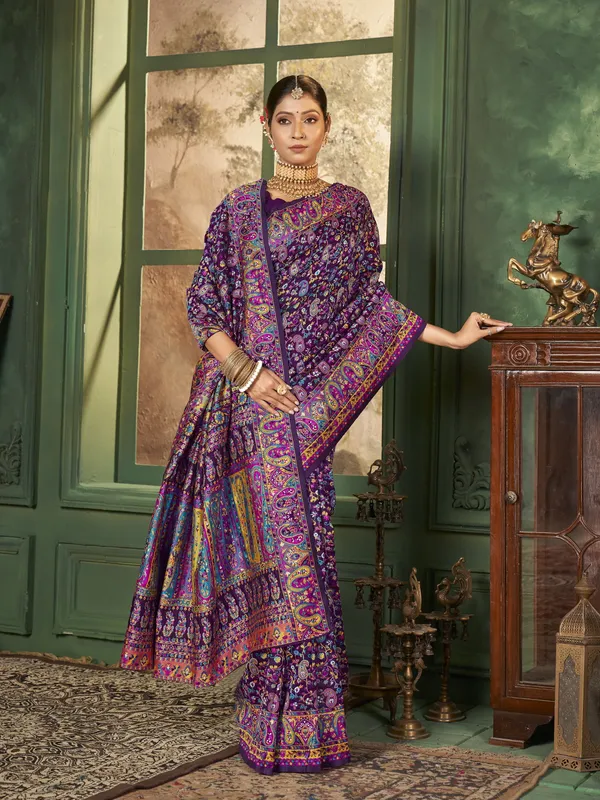 Purple_Banarasi_Silk_Blend_Jacquard_Meenakari_Woven_Saree_For_Women_|_With_Blouse_Piece