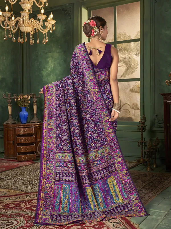 Purple_Banarasi_Silk_Blend_Jacquard_Meenakari_Woven_Saree_For_Women_|_With_Blouse_Piece