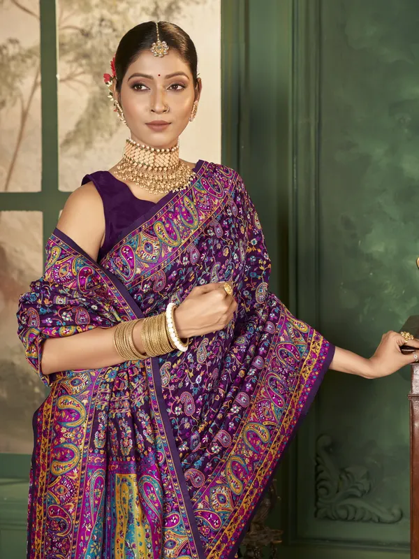 Purple_Banarasi_Silk_Blend_Jacquard_Meenakari_Woven_Saree_For_Women_|_With_Blouse_Piece
