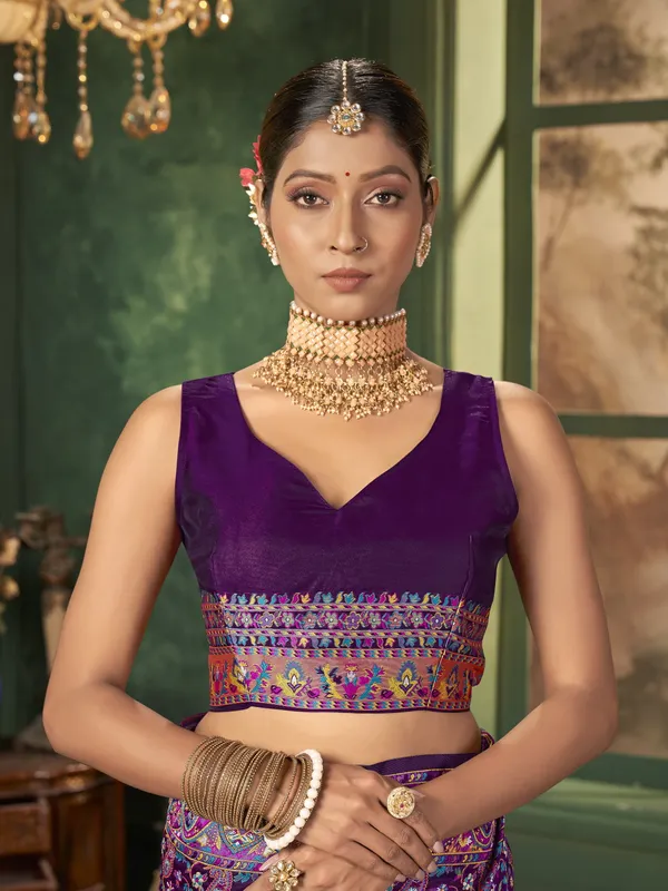 Purple_Banarasi_Silk_Blend_Jacquard_Meenakari_Woven_Saree_For_Women_|_With_Blouse_Piece