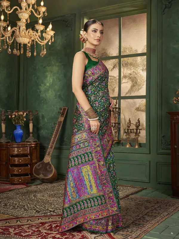 Green_Banarasi_Silk_Blend_Jacquard_Meenakari_Woven_Saree_For_Women_|_With_Blouse_Piece