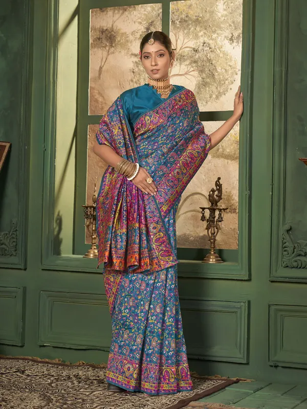Light_Blue_Banarasi_Silk_Jacquard_Meenakari_Jaal_Woven_Saree_For_Women_|_With_Blouse_Piece