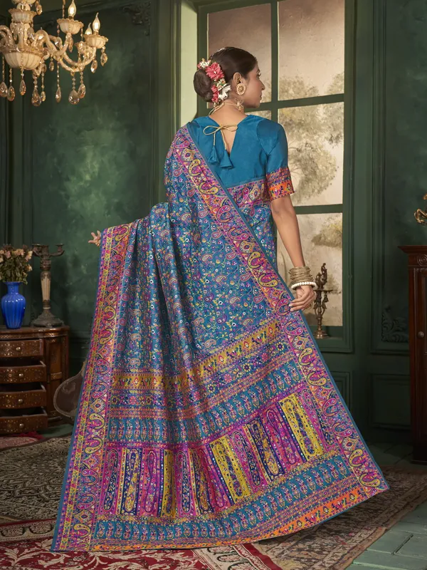 Light_Blue_Banarasi_Silk_Jacquard_Meenakari_Jaal_Woven_Saree_For_Women_|_With_Blouse_Piece