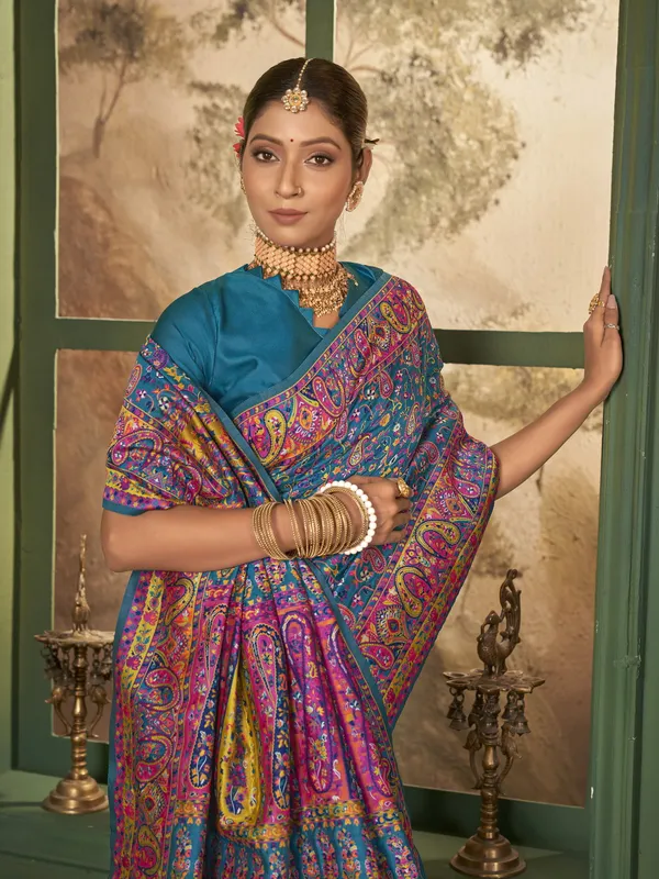 Light_Blue_Banarasi_Silk_Jacquard_Meenakari_Jaal_Woven_Saree_For_Women_|_With_Blouse_Piece