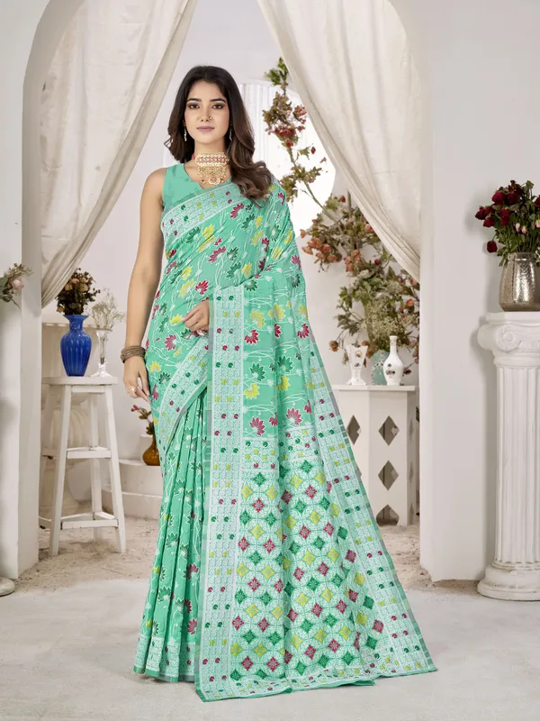 Light_Green_Georgette_Woven_Jacquard_Saree_For_Women_|_With_Blouse_Piece