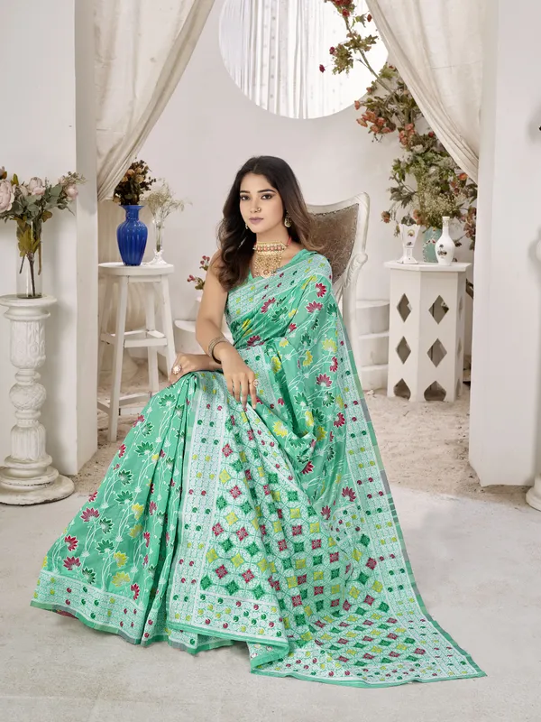 Light_Green_Georgette_Woven_Jacquard_Saree_For_Women_|_With_Blouse_Piece