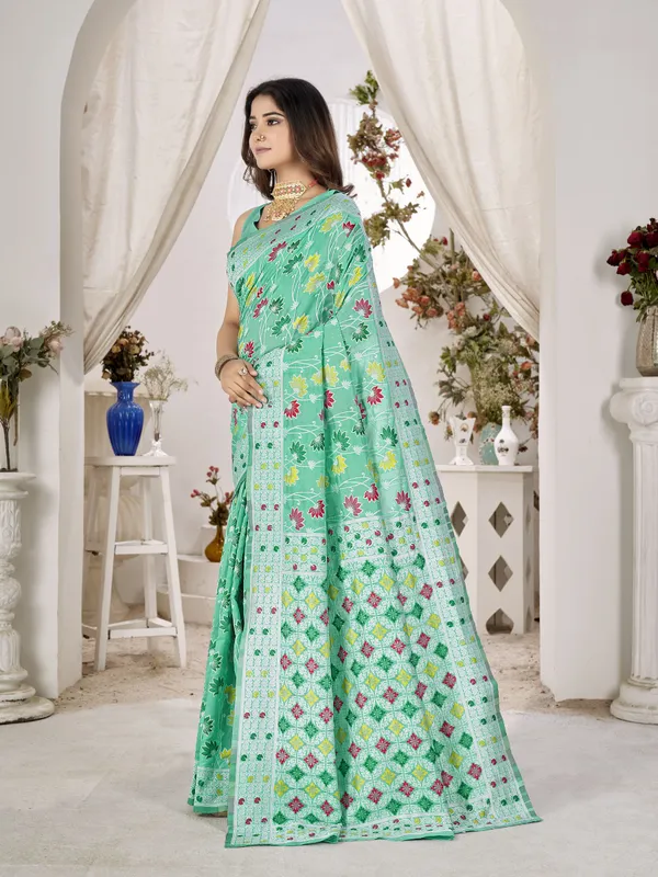 Light_Green_Georgette_Woven_Jacquard_Saree_For_Women_|_With_Blouse_Piece