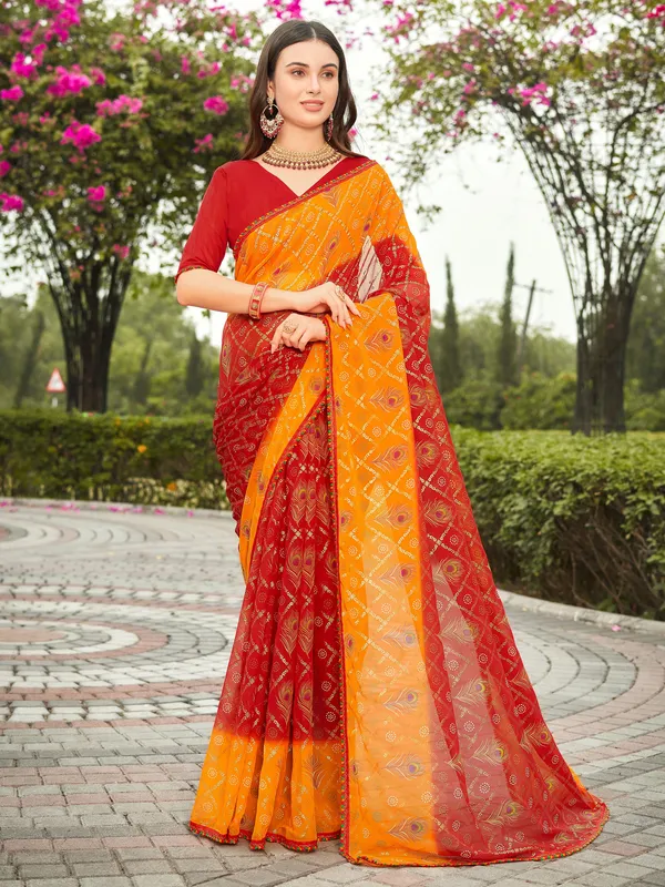 Maroon_Georgette_Bandhani_Printed_Foil_Saree_For_Women_|_With_Blouse_Piece