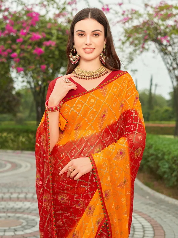 Maroon_Georgette_Bandhani_Printed_Foil_Saree_For_Women_|_With_Blouse_Piece