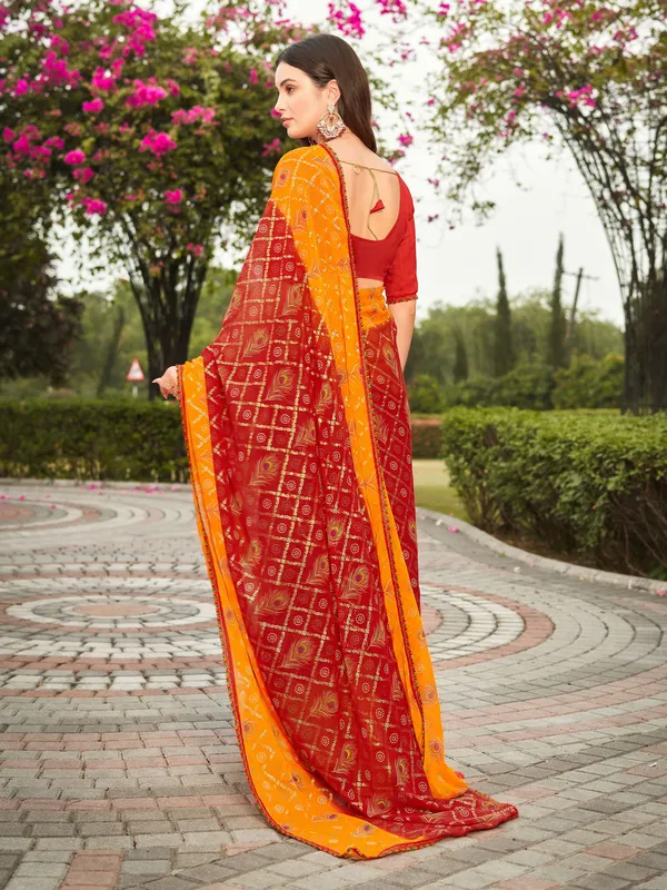 Maroon_Georgette_Bandhani_Printed_Foil_Saree_For_Women_|_With_Blouse_Piece