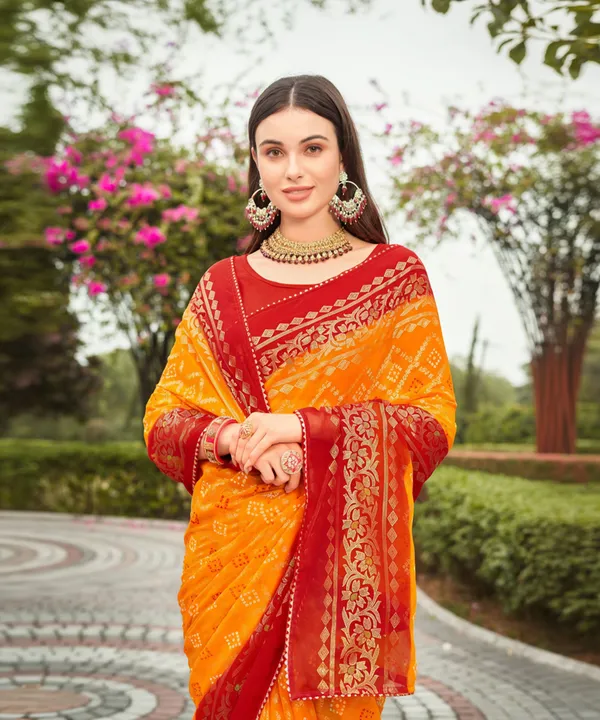 Mustard_Georgette_Bandhani_Printed_Foil_Work_Saree_For_Women_|_With_Blouse_Piece