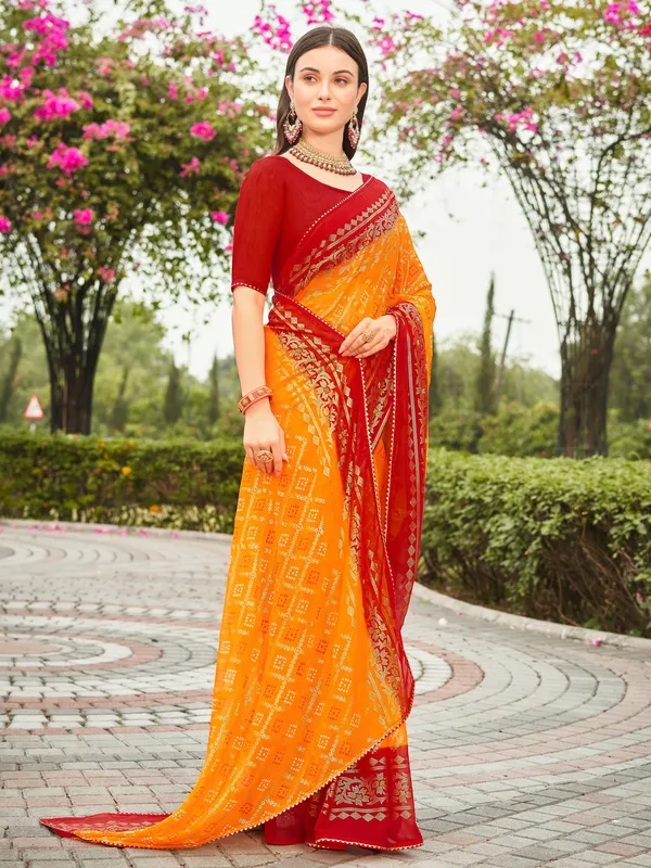 Mustard_Georgette_Bandhani_Printed_Foil_Work_Saree_For_Women_|_With_Blouse_Piece