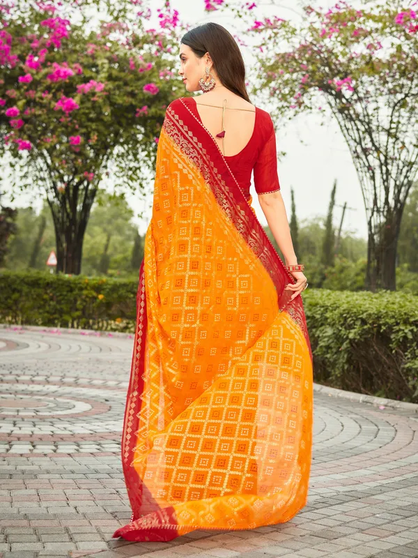 Mustard_Georgette_Bandhani_Printed_Foil_Work_Saree_For_Women_|_With_Blouse_Piece