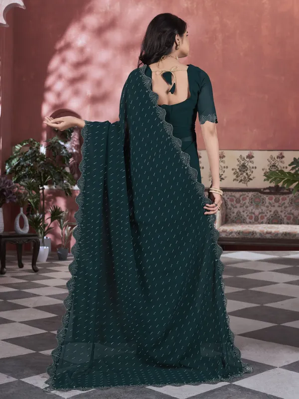 Dark_Green_Georgette_Embellished_Swarovski_Work_Saree_For_Women_|_With_Blouse_Piece