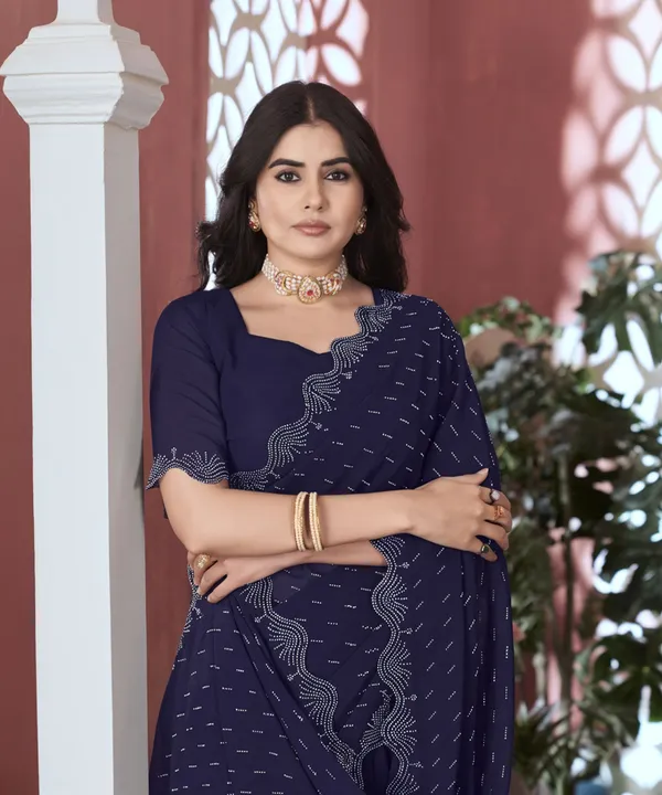 Blue_Georgette_Swarovski_Stone_Embellished_Bollywood_Saree_For_Women_|_With_Blouse_Piece
