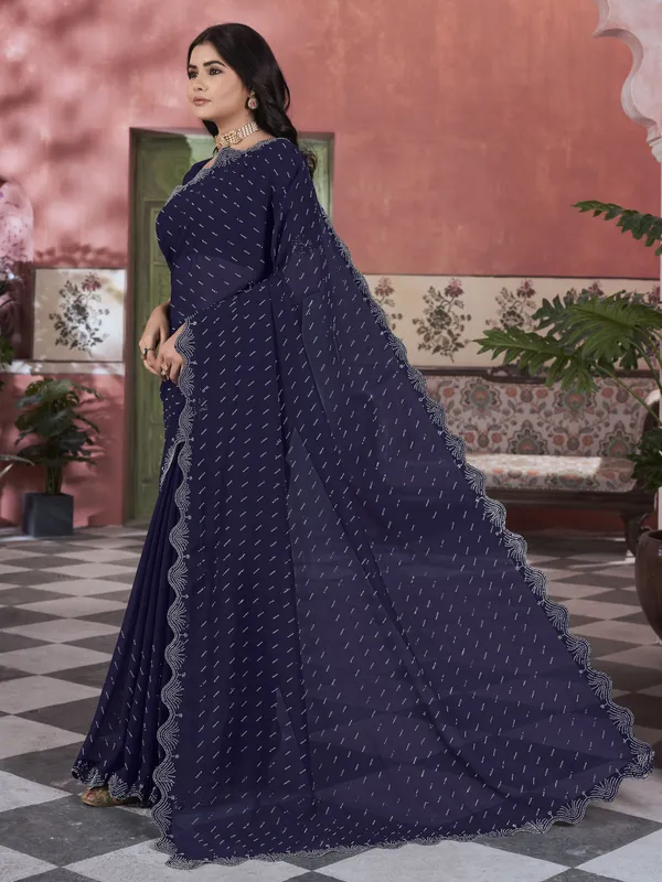 Blue_Georgette_Swarovski_Stone_Embellished_Bollywood_Saree_For_Women_|_With_Blouse_Piece