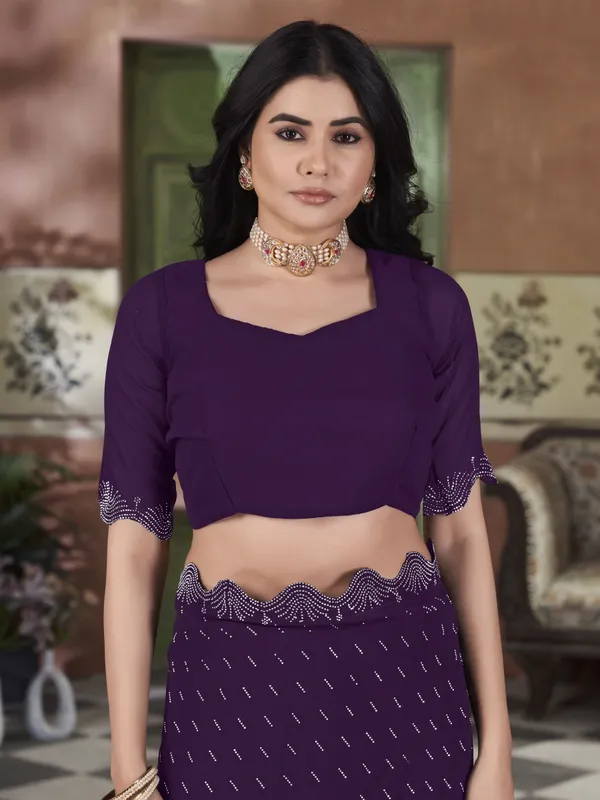 Purple_Georgette_Swarovski_Embellished_Cut_Work_Saree_For_Women_|_With_Blouse_Piece