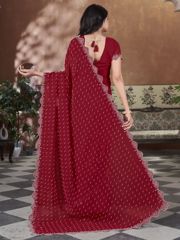 Red_Georgette_Swarovski_Stone_Embellished_Saree_For_Women_|_With_Blouse_Piece