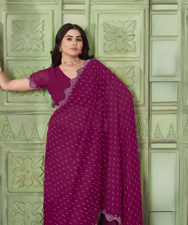 Pink_Georgette_Swarovski_Embellished_Bollywood_Saree_For_Women_|_With_Blouse_Piece