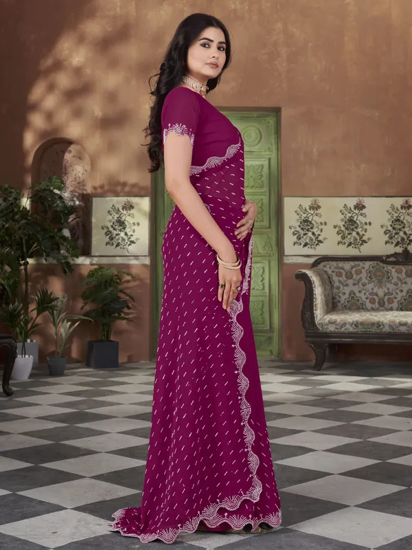 Pink_Georgette_Swarovski_Embellished_Bollywood_Saree_For_Women_|_With_Blouse_Piece