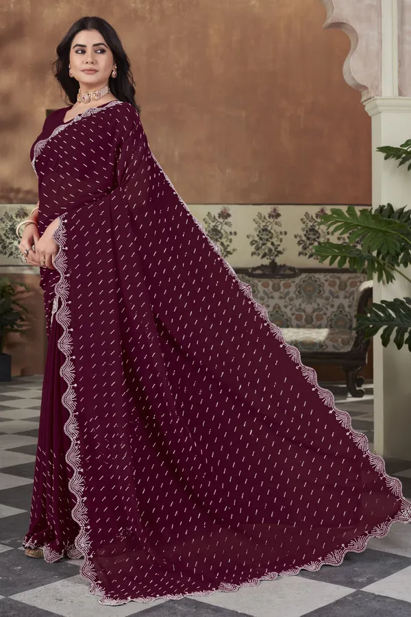 Maroon_Georgette_Swarovski_Embellished_Bollywood_Saree_For_Women_|_With_Blouse_Piece