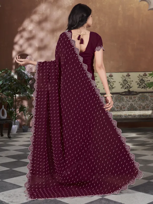 Maroon_Georgette_Swarovski_Embellished_Bollywood_Saree_For_Women_|_With_Blouse_Piece
