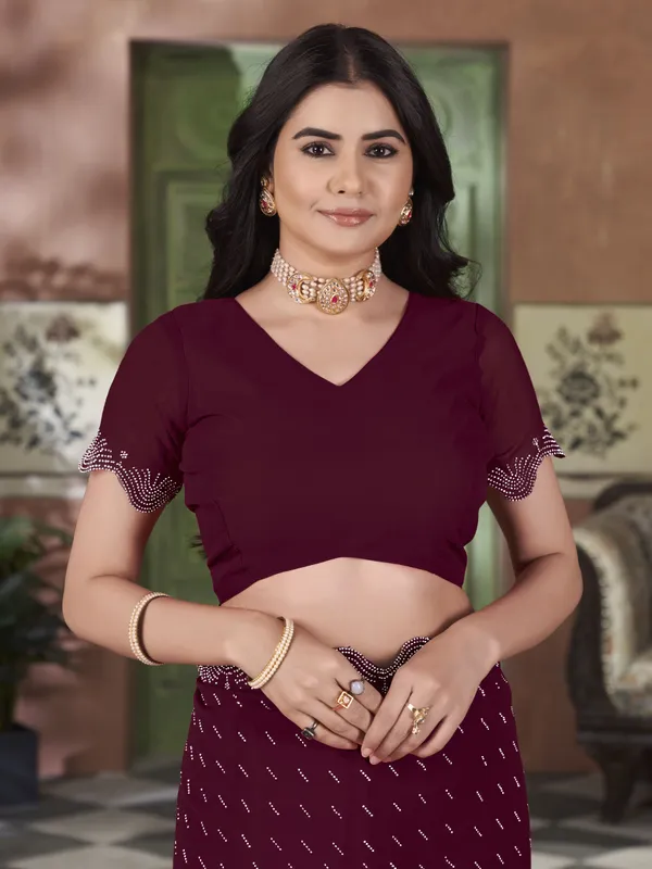 Maroon_Georgette_Swarovski_Embellished_Bollywood_Saree_For_Women_|_With_Blouse_Piece