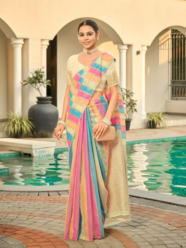 Beige_Art_Silk_Woven_Sambalpuri_Zari_Jacquard_Saree_For_Women_|_With_Blouse_Piece