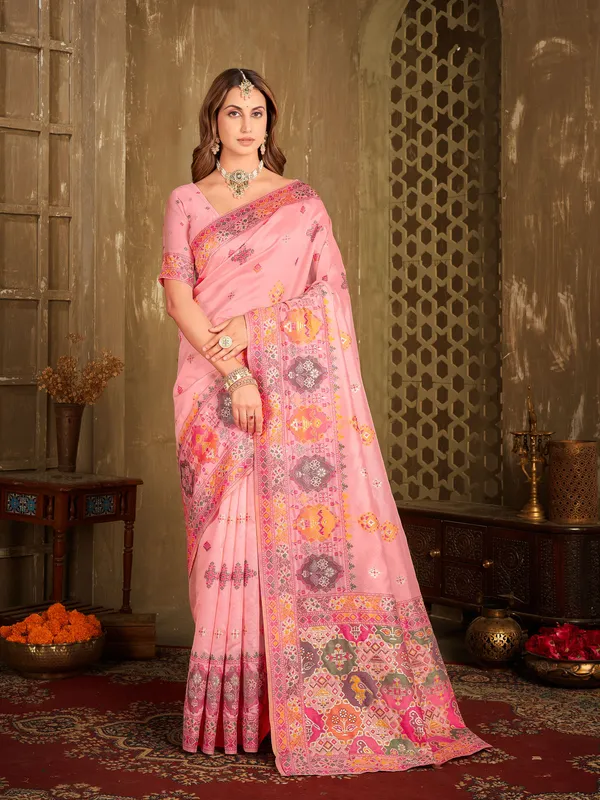 Pink_Banarasi_Silk_Jacquard_Woven_Saree_For_Women_|_With_Blouse_Piece