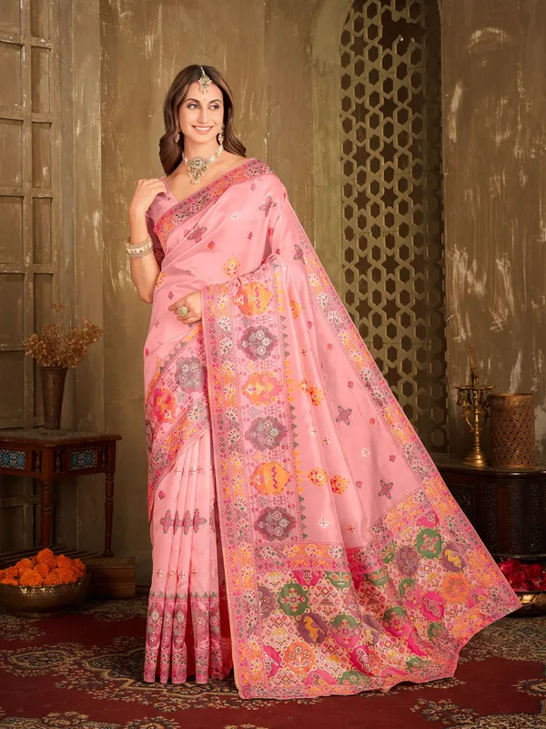 Pink_Banarasi_Silk_Jacquard_Woven_Saree_For_Women_|_With_Blouse_Piece