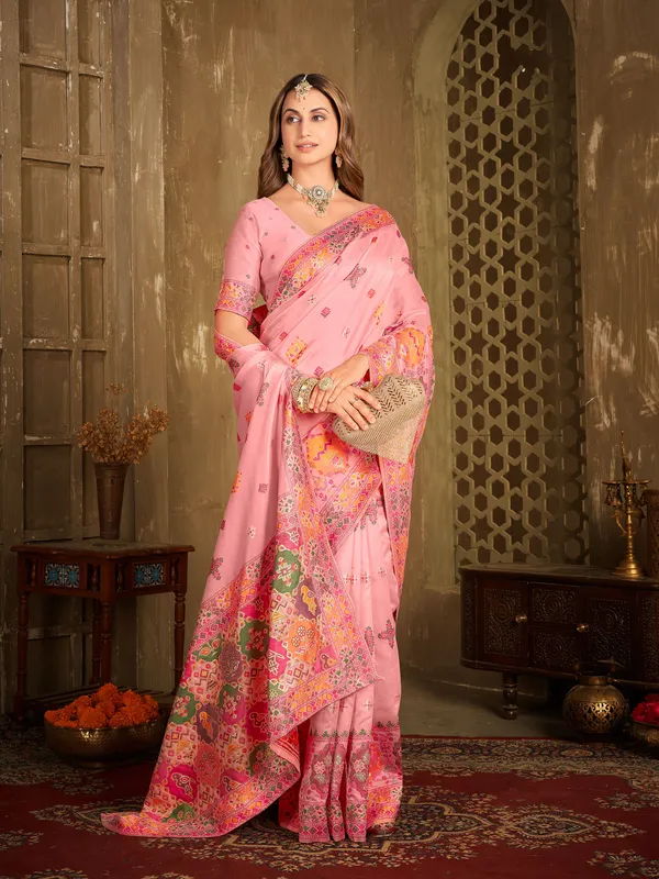 Pink_Banarasi_Silk_Jacquard_Woven_Saree_For_Women_|_With_Blouse_Piece