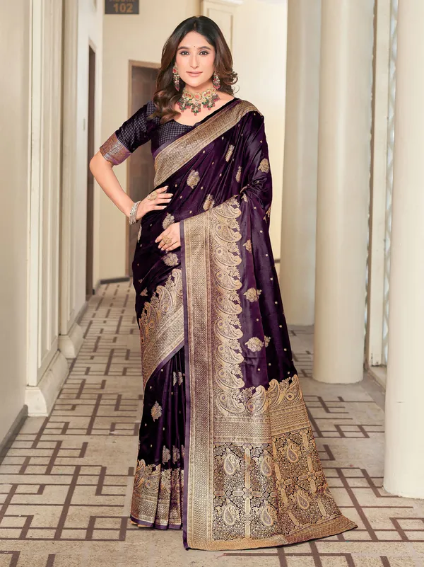 Purple_Gold_Satin_Woven_Banarasi_Jacquard_Zari_Saree_For_Women_|_With_Blouse_Piece