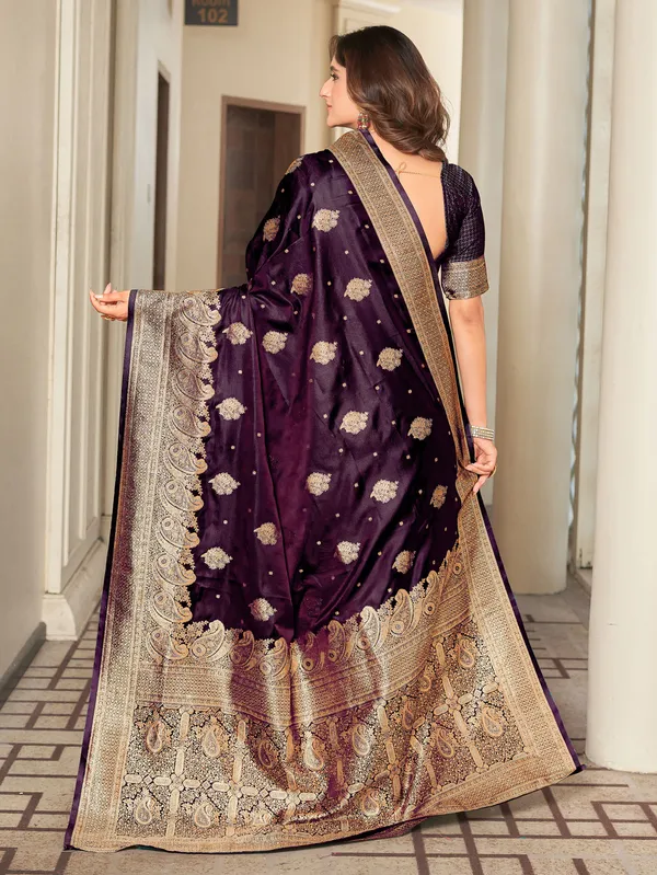 Purple_Gold_Satin_Woven_Banarasi_Jacquard_Zari_Saree_For_Women_|_With_Blouse_Piece