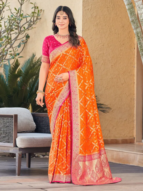 Sariya_Orange_Banarasi_Satin_Jacquard_Zari_Woven_Saree_For_Women_|_With_Blouse_Piece