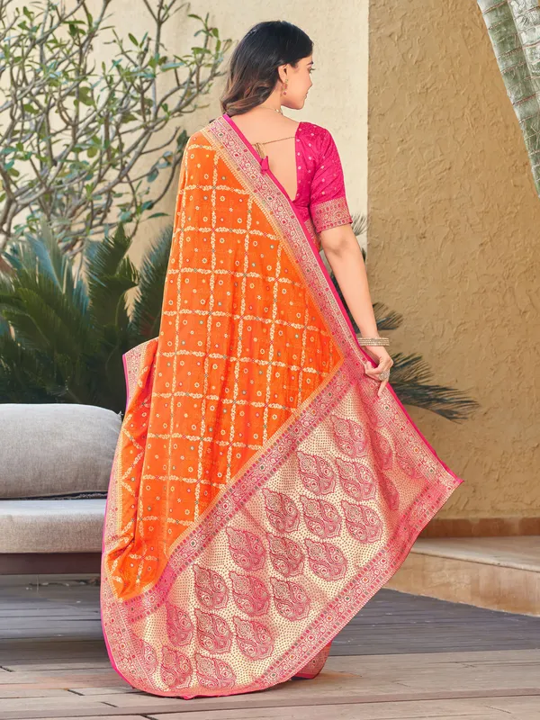 Sariya_Orange_Banarasi_Satin_Jacquard_Zari_Woven_Saree_For_Women_|_With_Blouse_Piece