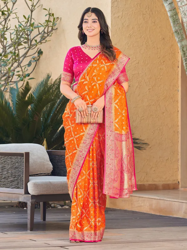Sariya_Orange_Banarasi_Satin_Jacquard_Zari_Woven_Saree_For_Women_|_With_Blouse_Piece