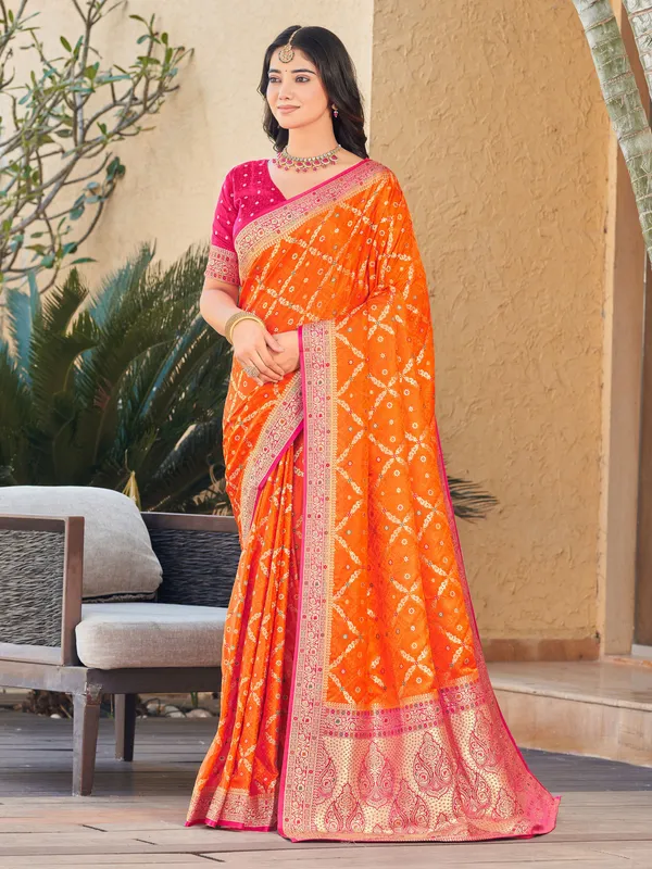 Sariya_Orange_Banarasi_Satin_Jacquard_Zari_Woven_Saree_For_Women_|_With_Blouse_Piece