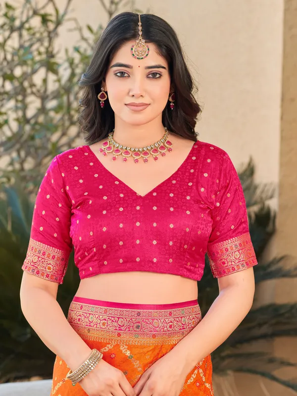 Sariya_Orange_Banarasi_Satin_Jacquard_Zari_Woven_Saree_For_Women_|_With_Blouse_Piece