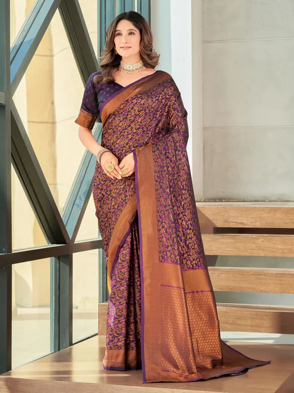 Purple_Brown_Banarasi_Satin_Jacquard_Zari_Woven_Saree_For_Women_|_With_Blouse_Piece