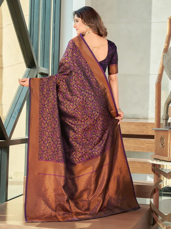 Purple_Brown_Banarasi_Satin_Jacquard_Zari_Woven_Saree_For_Women_|_With_Blouse_Piece